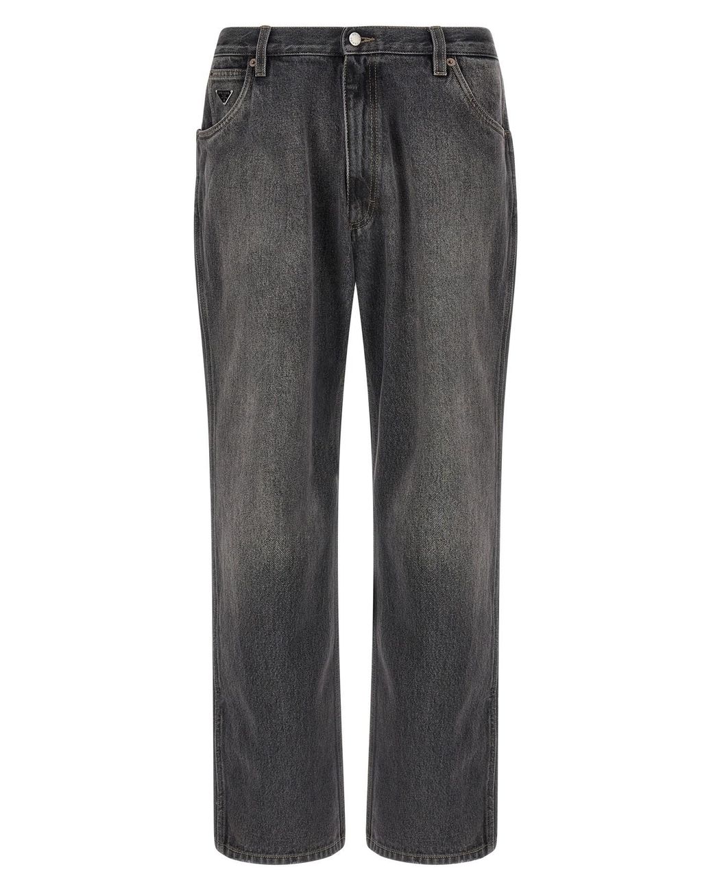 Prada Gray Triangle Logo Jeans for men