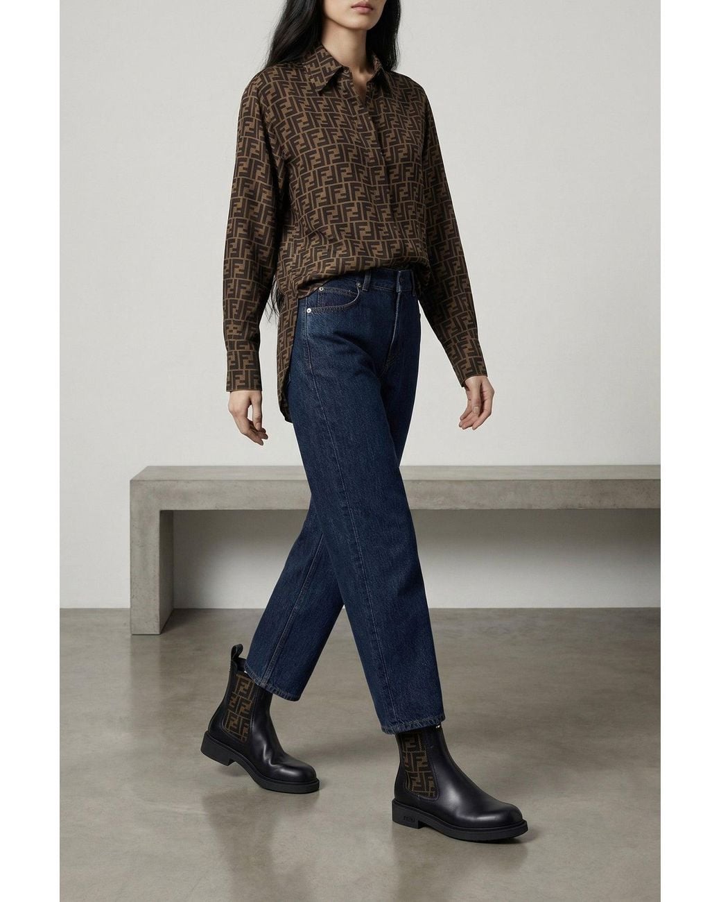 Fendi Brown Silk Shirt With Concealed Placket