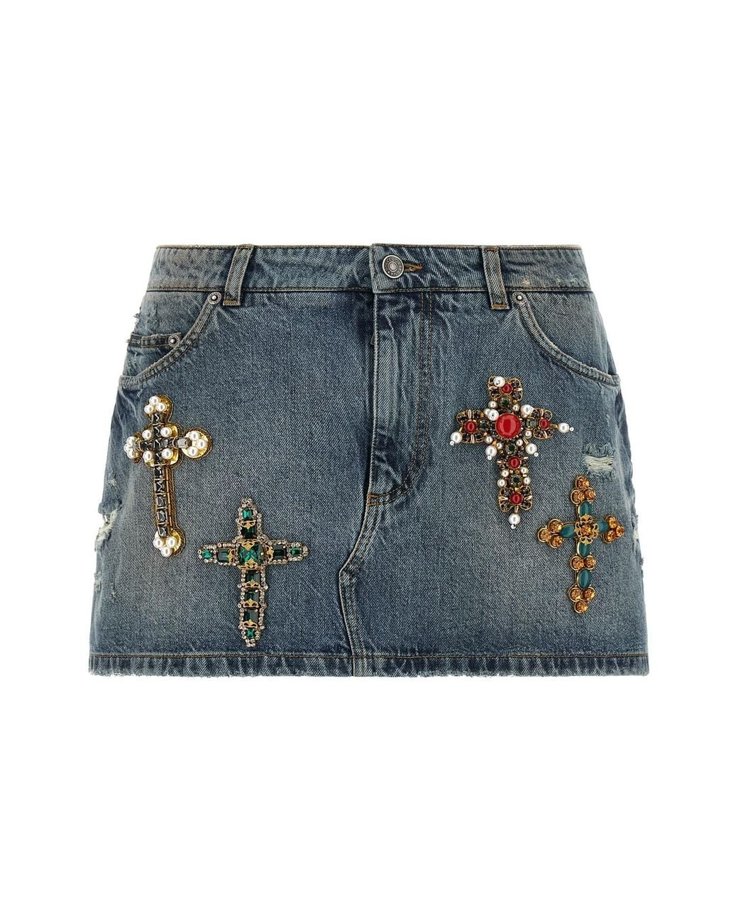 Dolce & Gabbana Blue Embroidery Skirt