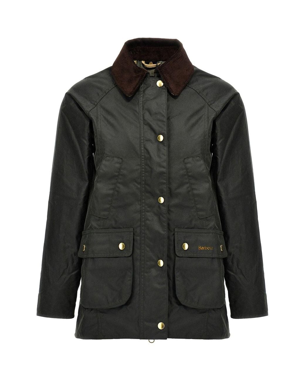 Barbour Black Waxed Cotton Jacket With Corduroy Collar