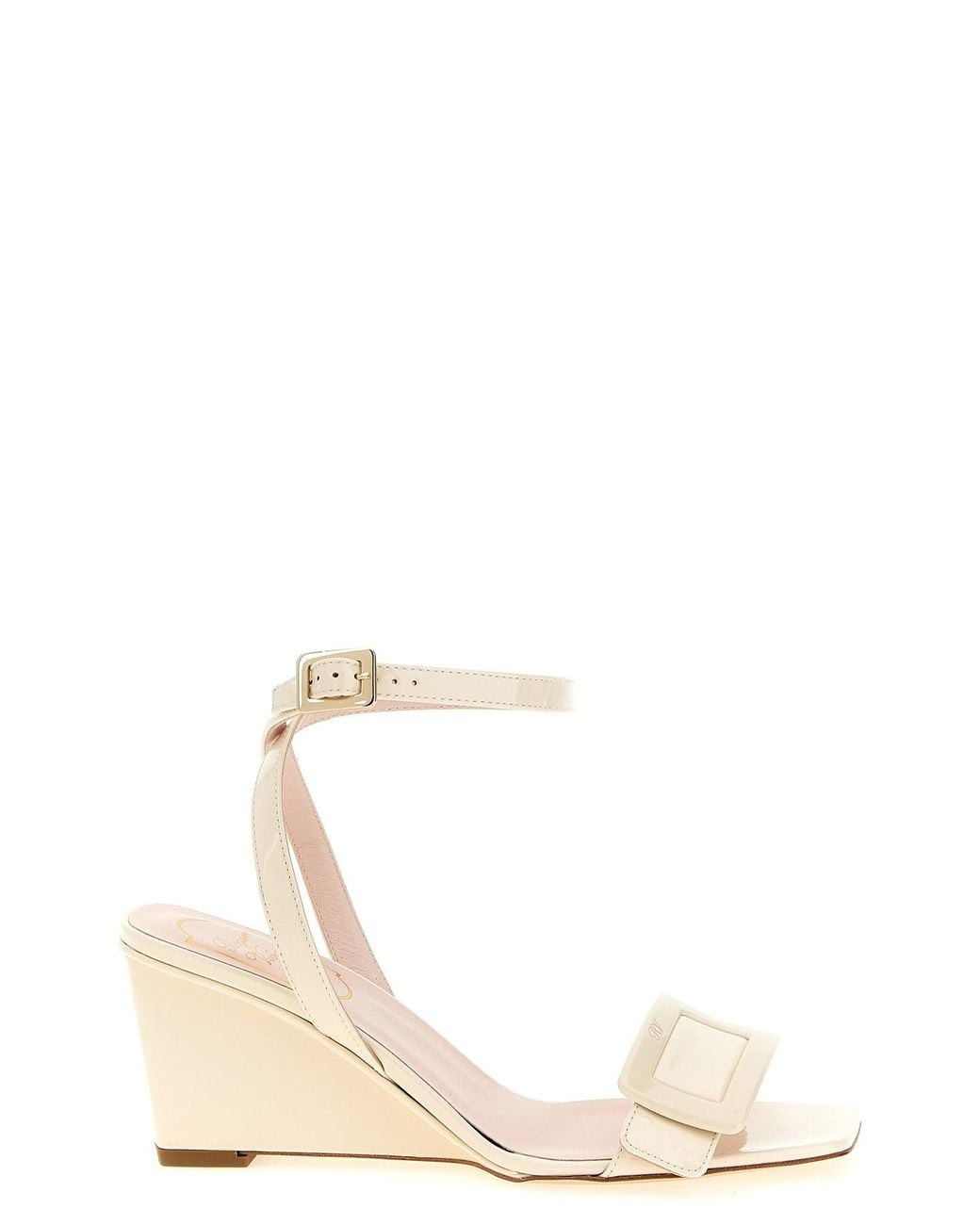 Roger Vivier Natural Wedge Sandal With Lacquered Buckle