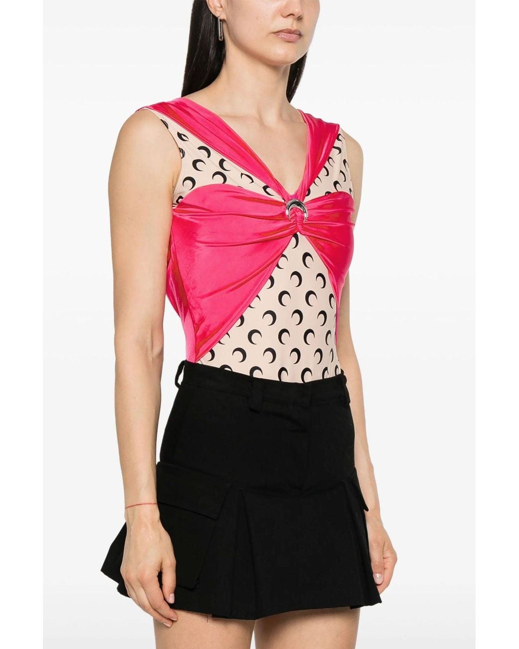 MARINE SERRE Pink 'Jersey Draped' Bodysuit