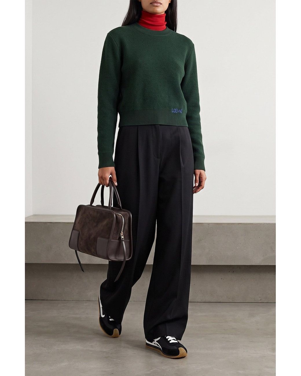Loewe Green Bestickter Strickpullover