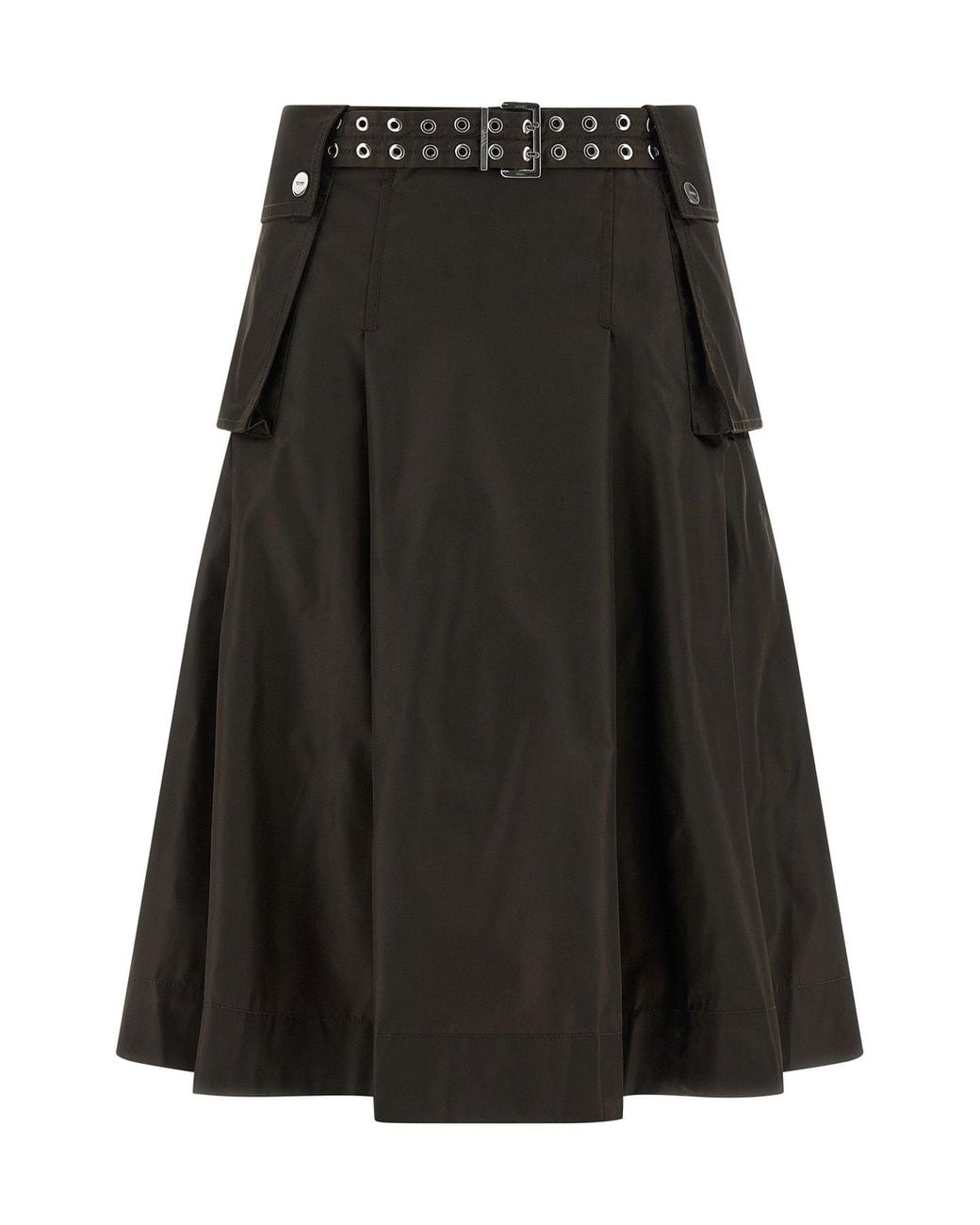 Ganni Black Midi Skirt With Grommet Belt