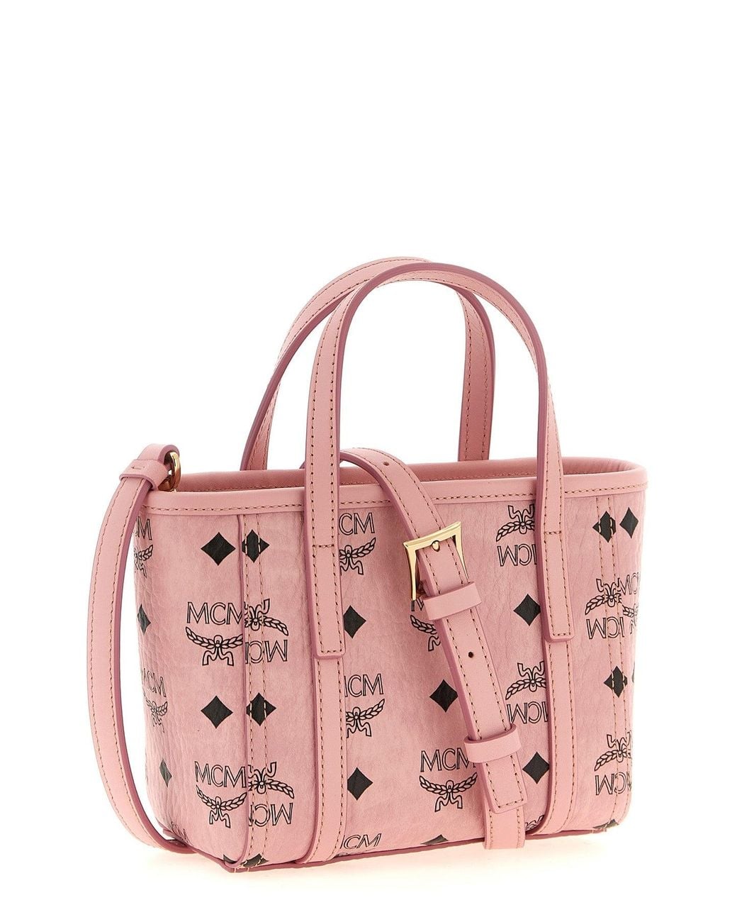 MCM Pink Toni Mini Tote Bag With Logo Plaque