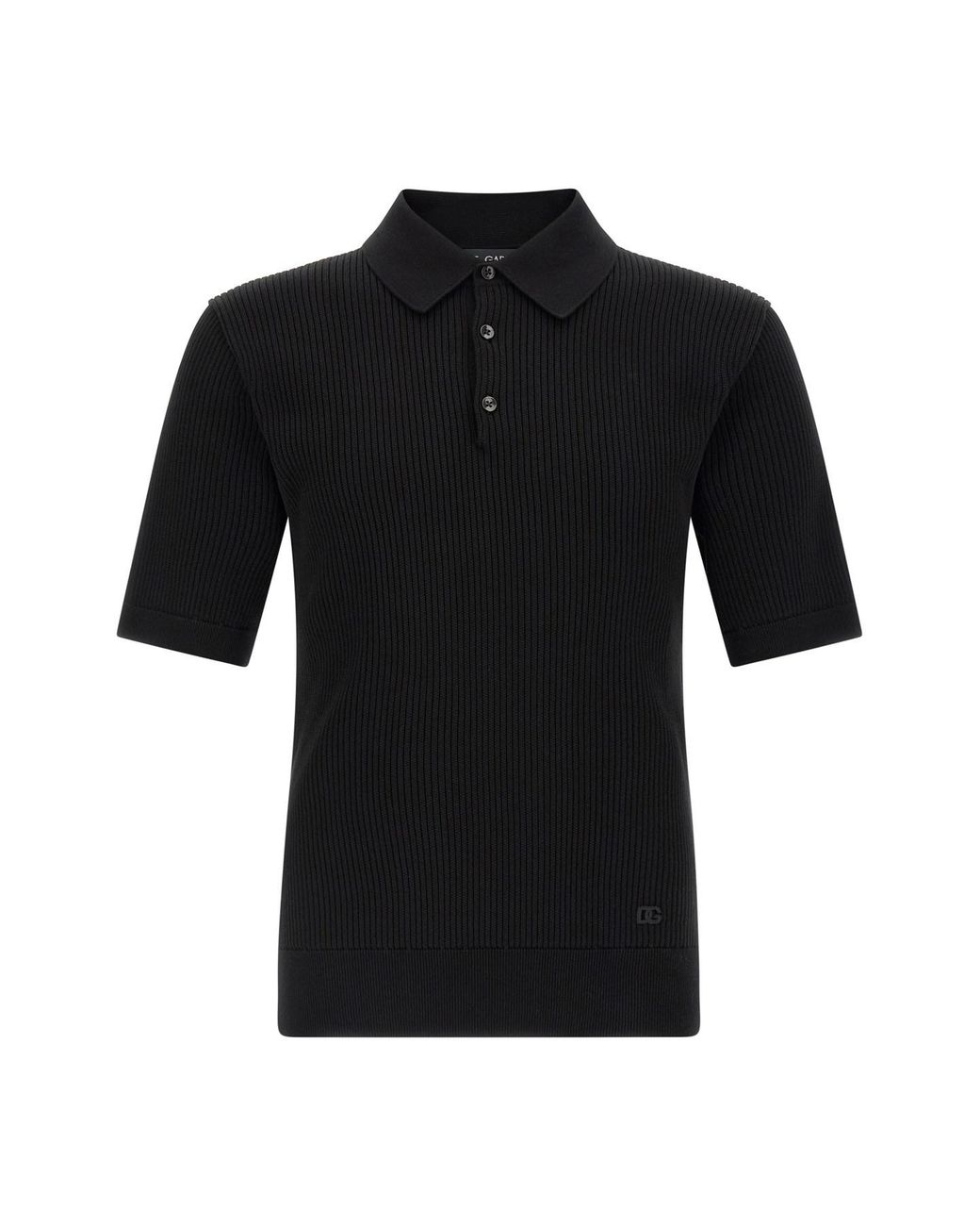 Dolce & Gabbana Black Micro-ribbed Polo Shirt for men