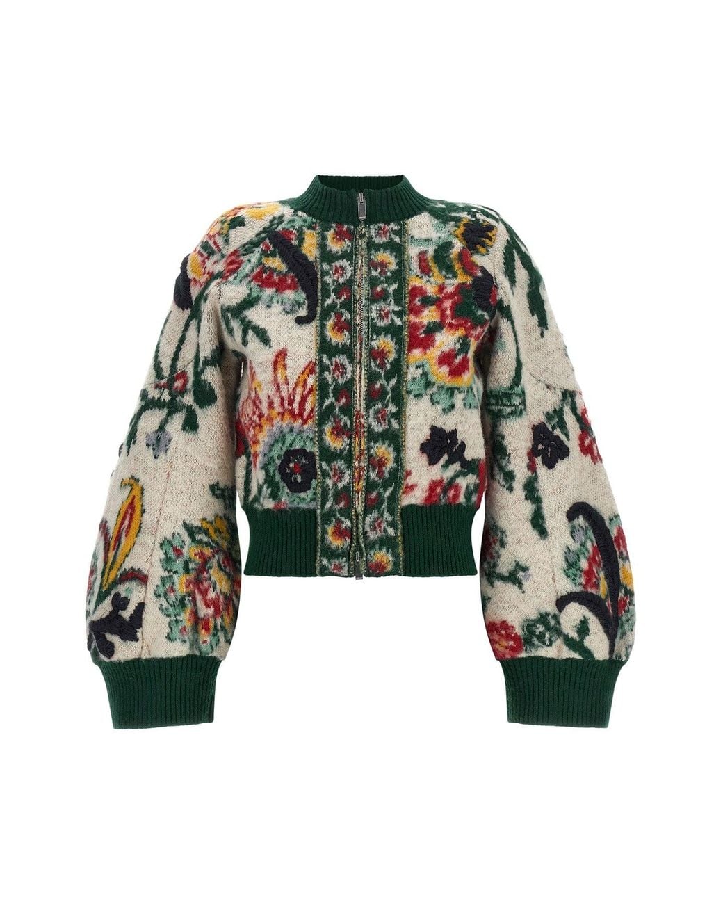Sacai Green Floral Jacquard Blouson