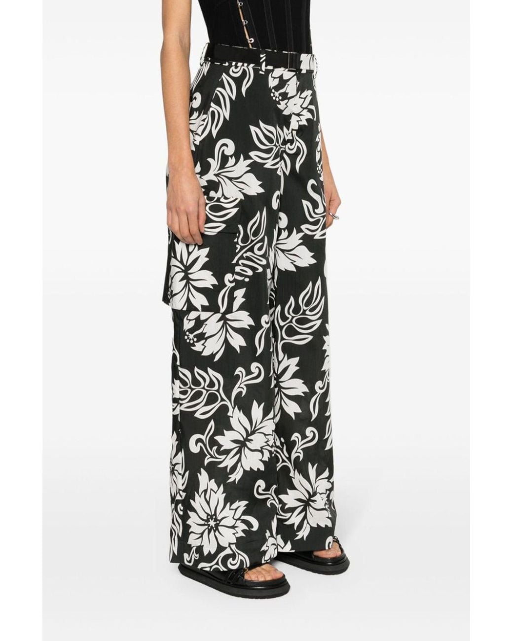 Sacai Black Pants 'Floral Print'