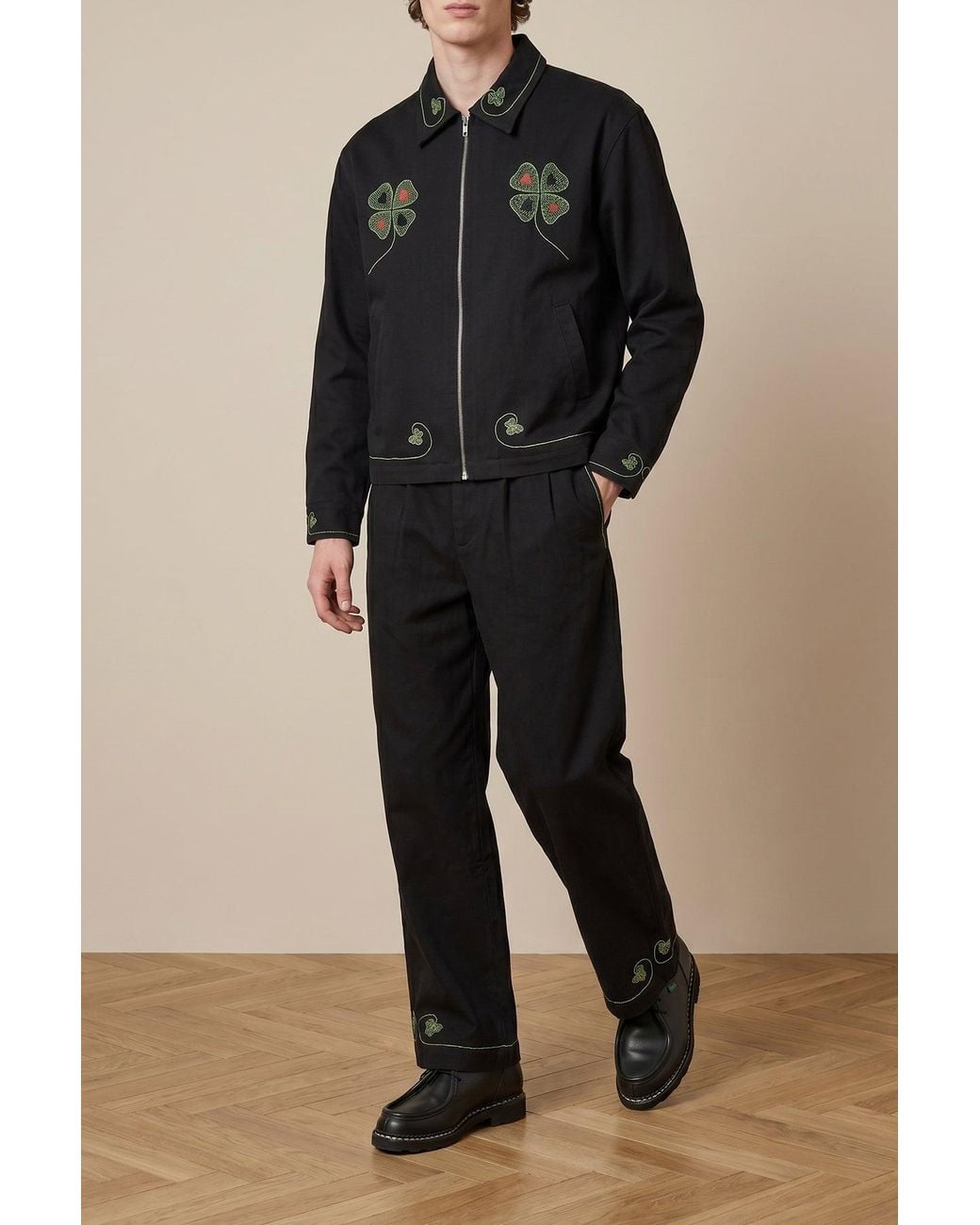 Bode Black 'Lucky Draw' Trousers for men