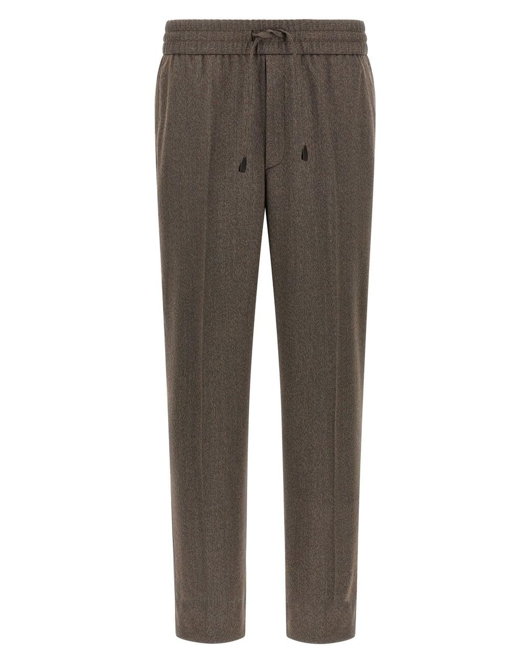 Brioni Gray Melange Wool Trousers With Drawstring for men