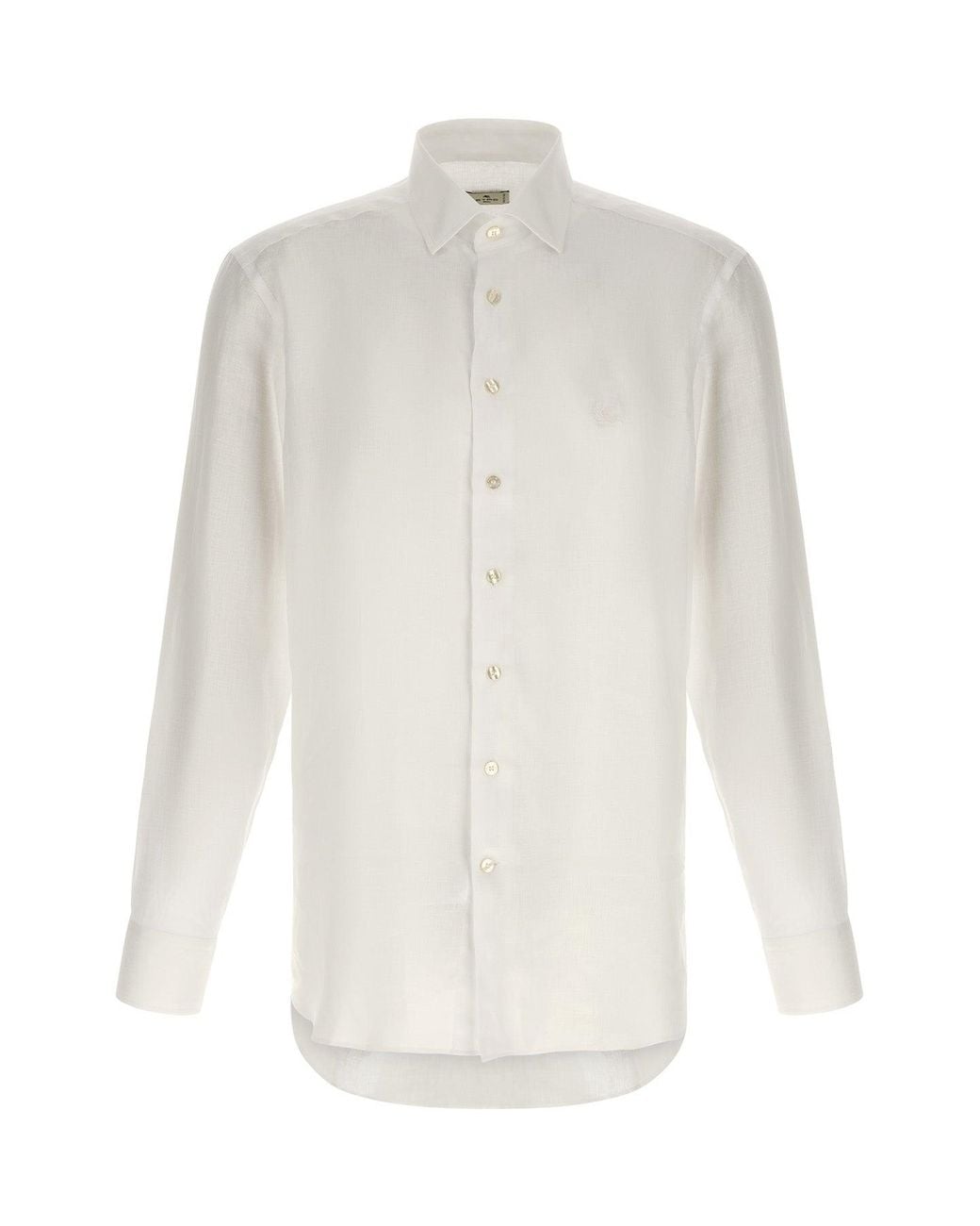 Etro White Linen Shirt With Tonal Pegaso Embroidery for men