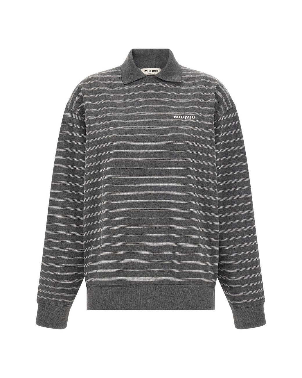 Miu Miu Gray Striped Collared Sweatshirt
