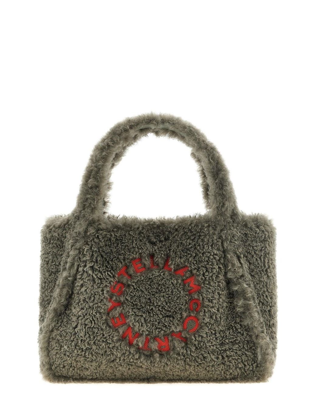 Stella McCartney Gray Logo Faux Shearling Shopper Bag