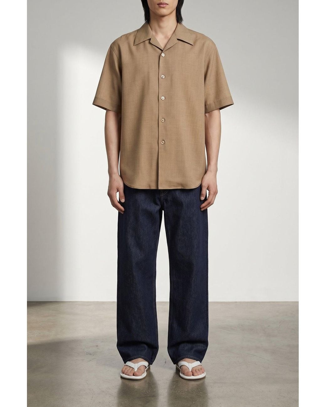 Auralee Natural Cashmere Camp Collar Shirt for men