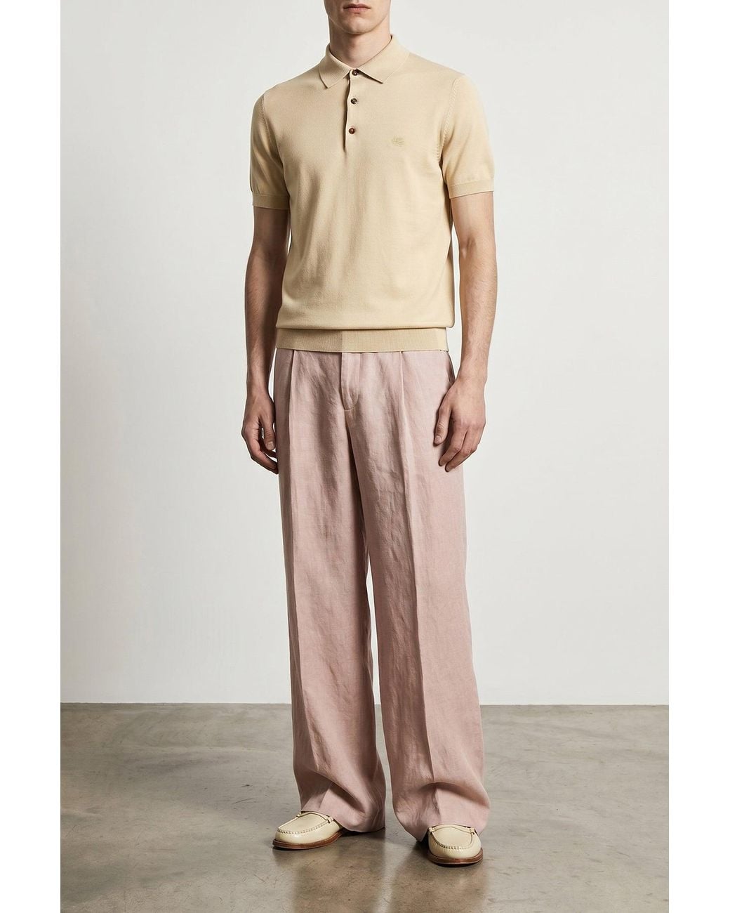 Etro Natural Knit Polo With Tonal Pegaso Embroidery for men