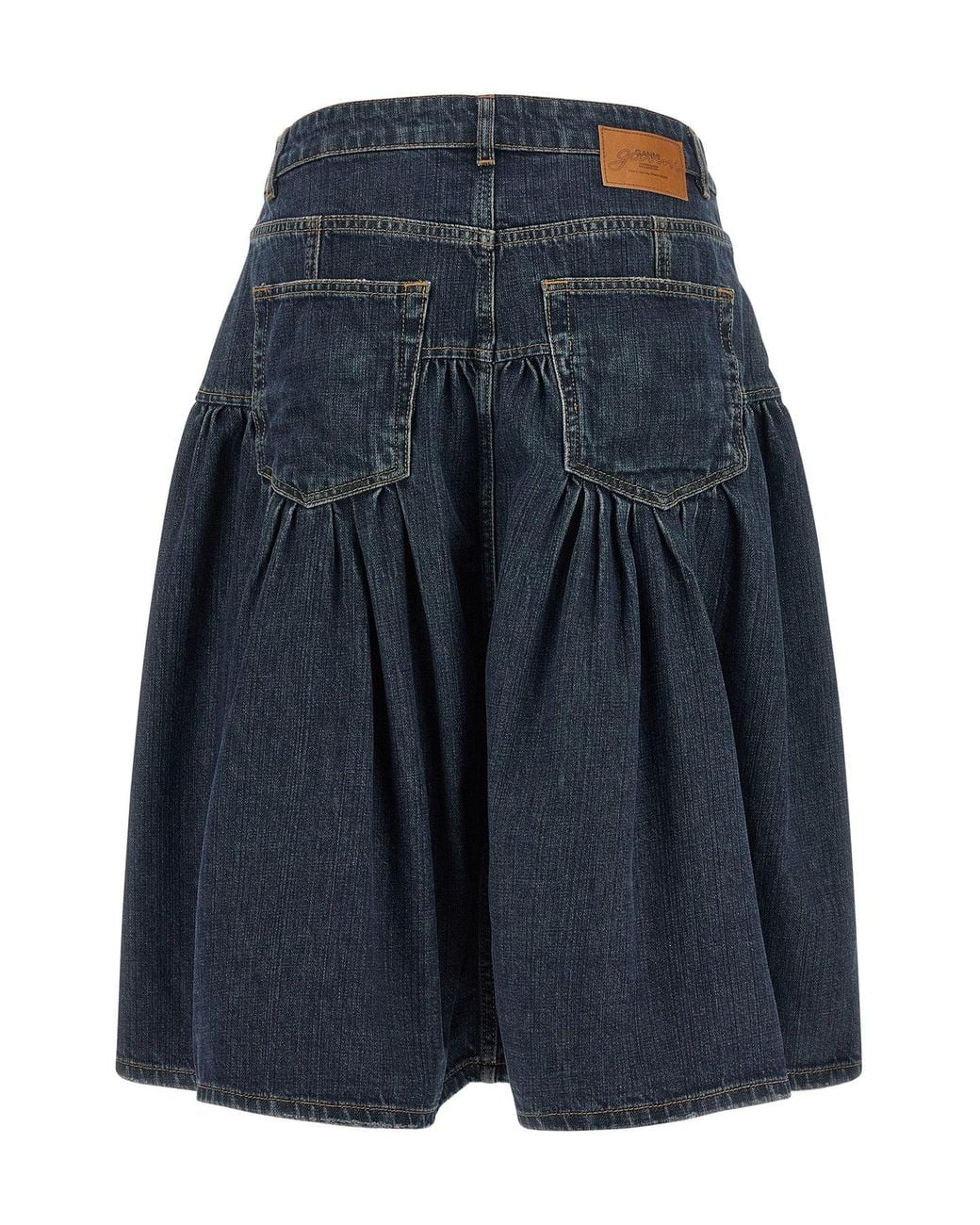 Ganni Blue Slub Denim Midi Skirt