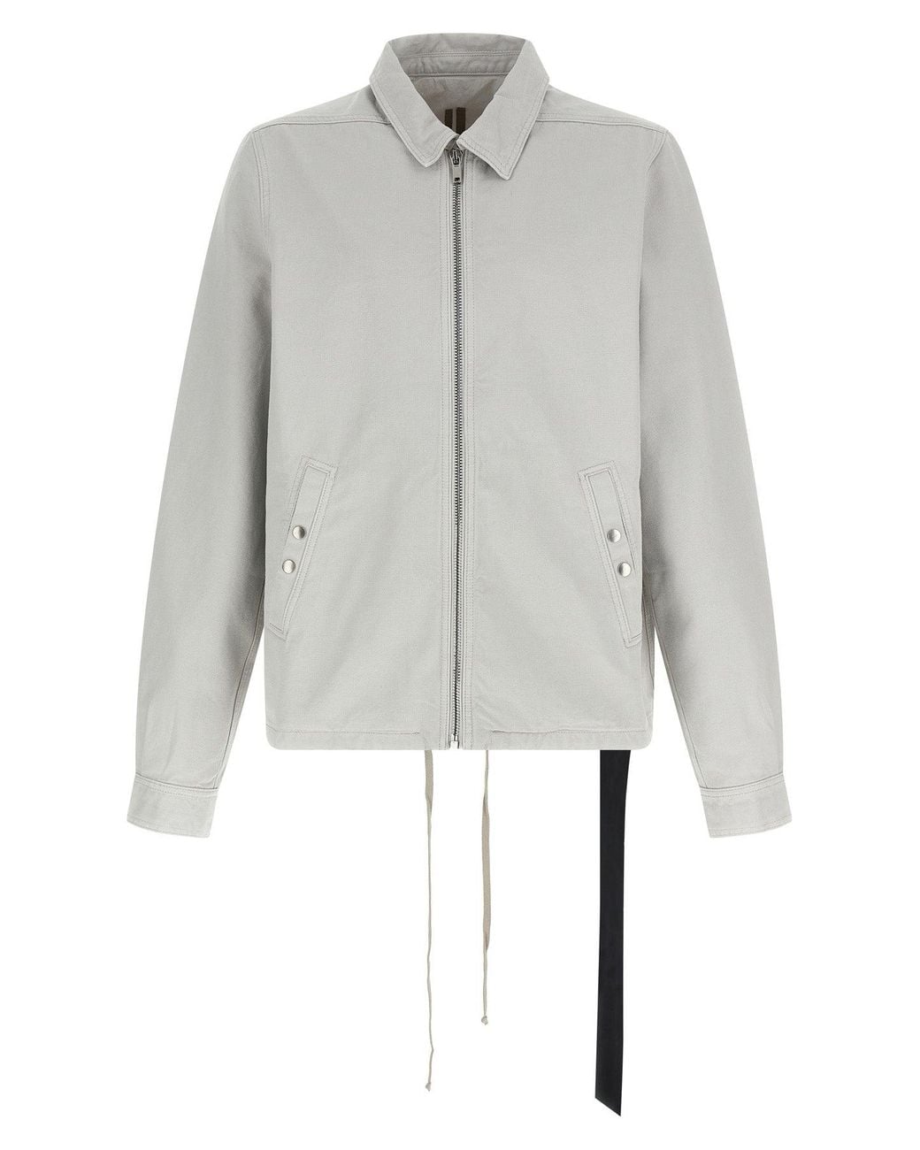 Rick Owens Gray Cotton Jacket With Signature Ribbon Detail for men