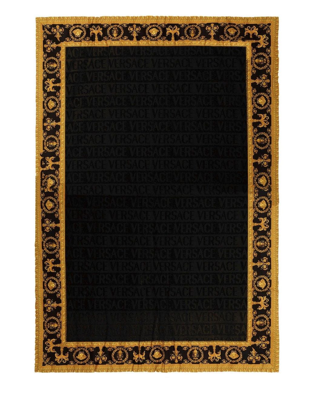 Versace Black Beach Towel Barocco Detail