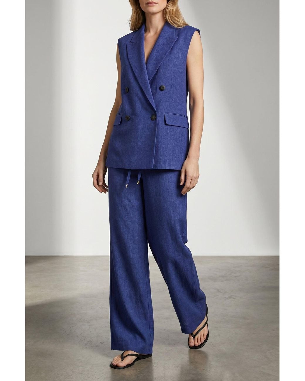 Max Mara Blue Linen Drawstring Trousers