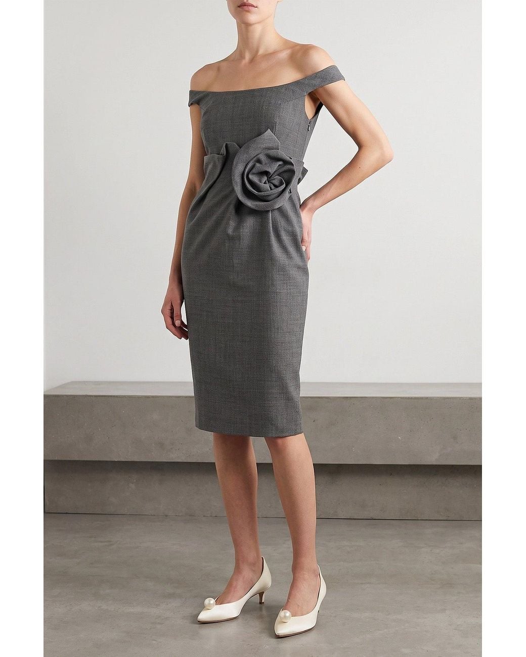 Magda Butrym Gray 3D Floral Appliqué Dress