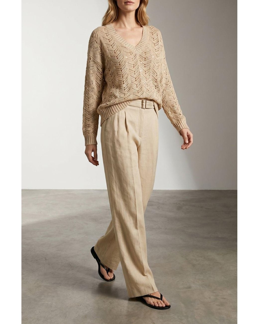 Max Mara Natural Linen Trousers With Belt