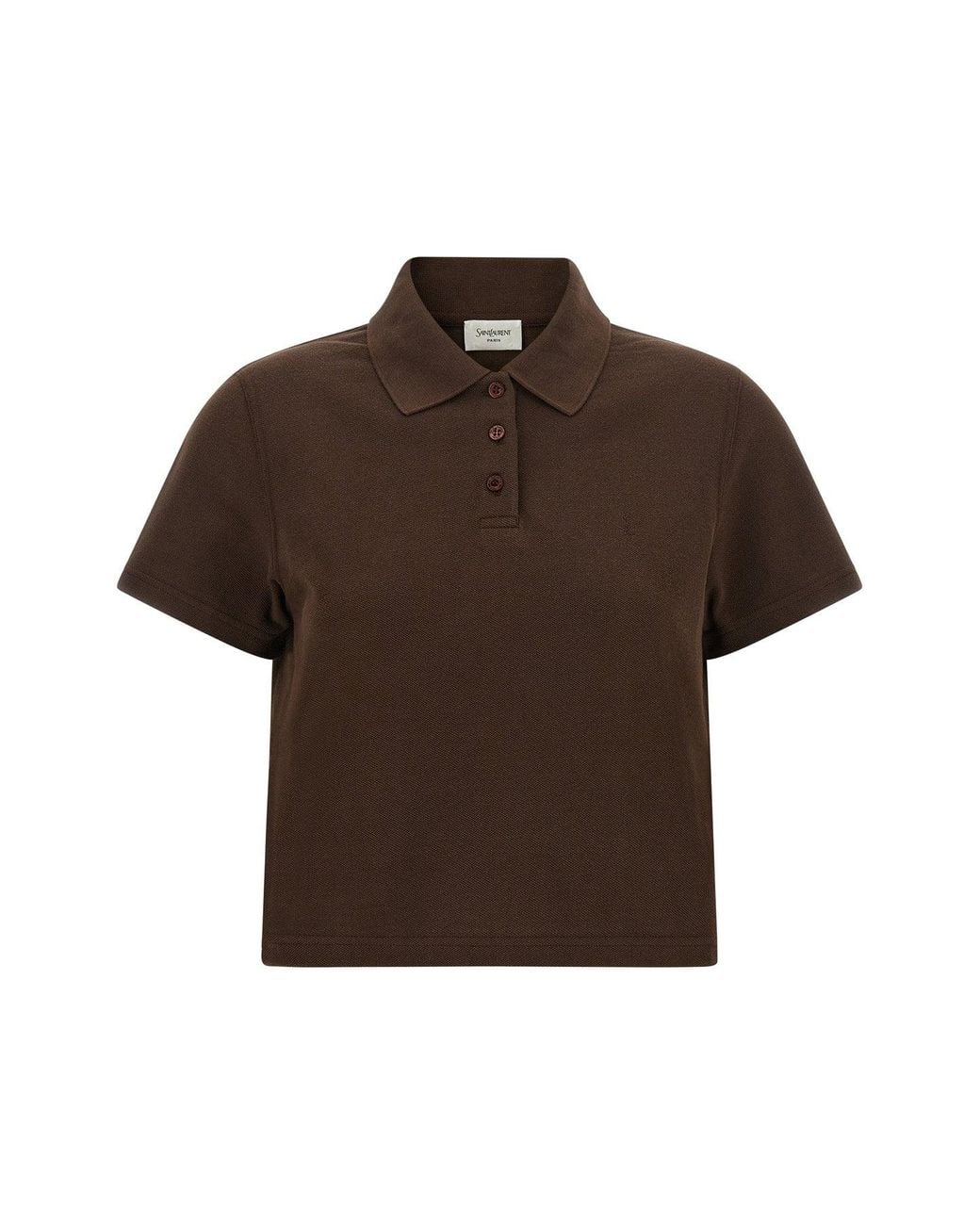 Saint Laurent Brown Cassandre Cropped Polo Shirt