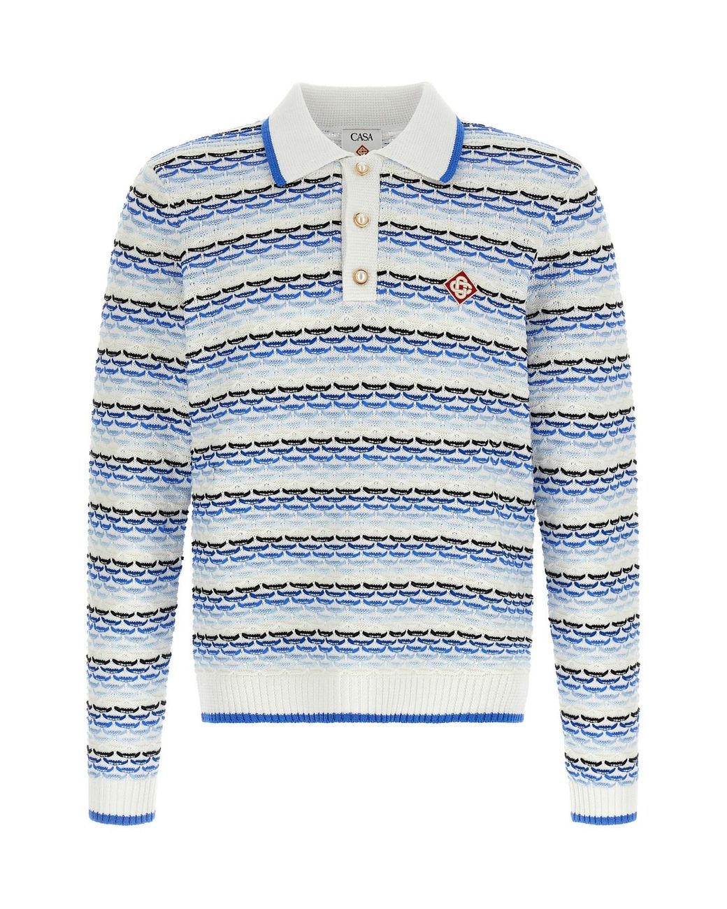 Casablanca Blue 'tuck Stitch Long Sleeve' Polo Shirt for men