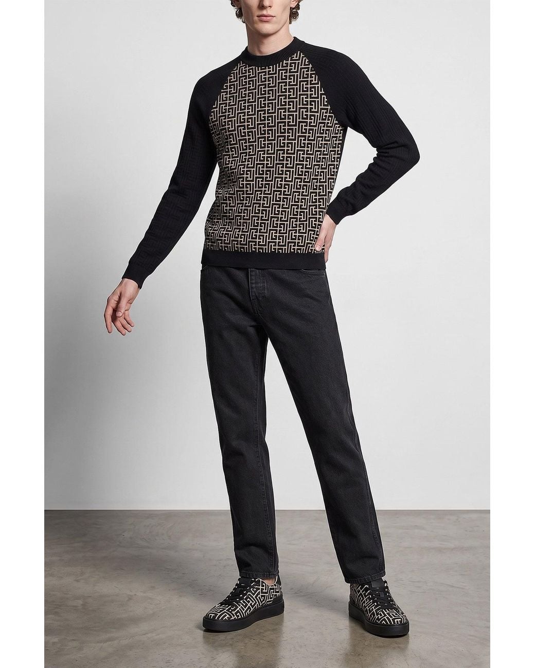 Balmain Black Jeans + Monogram Embroidery Detail for men