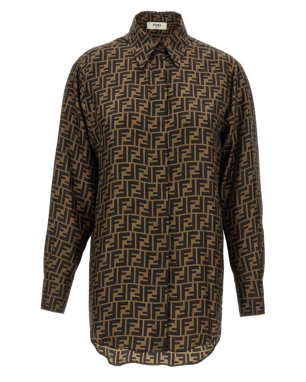 Fendi Brown Silk Shirt With Concealed Placket