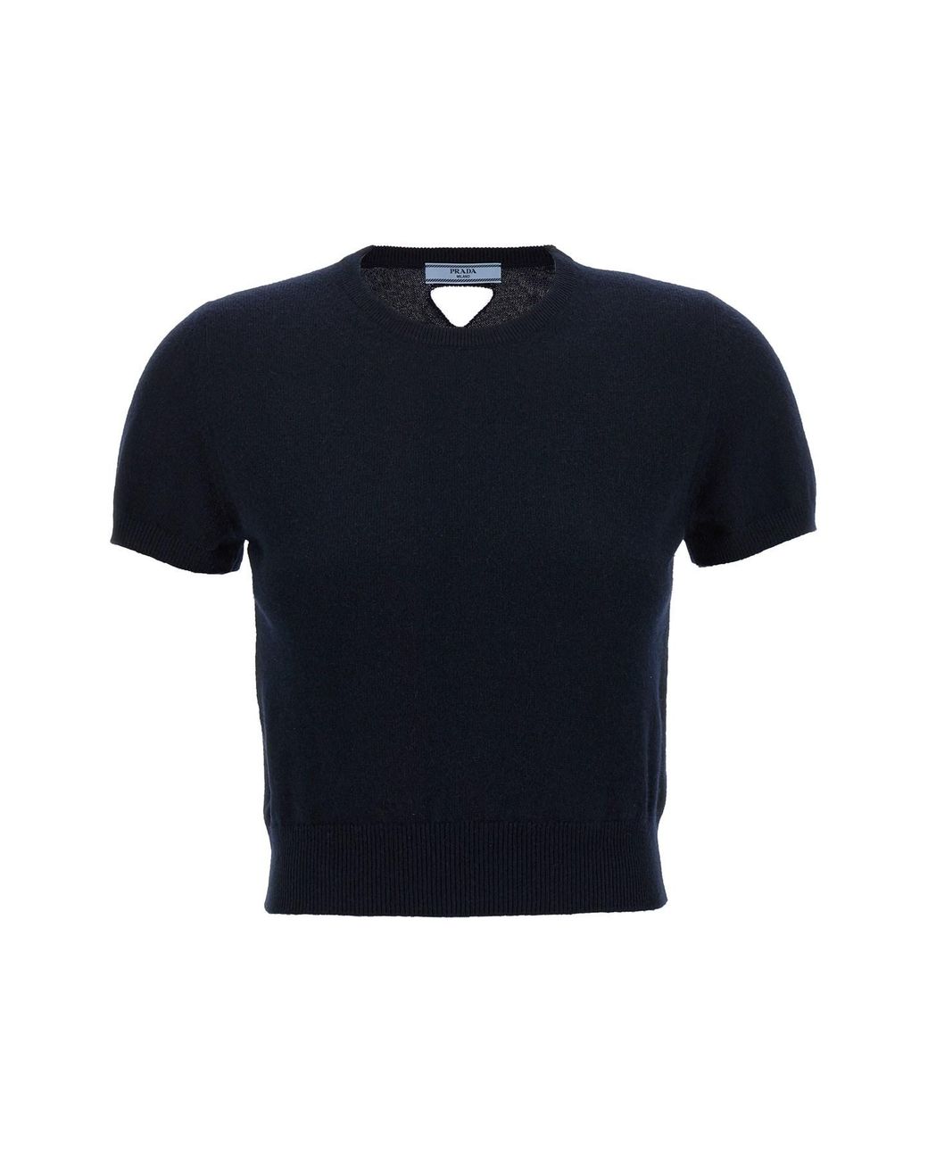 Prada Blue Triangle Cut-Out Cashmere Crew Neck Knitted Top