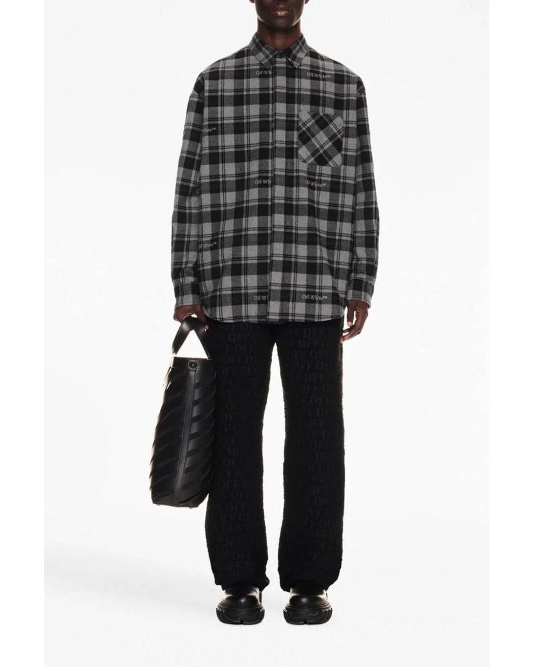 Off-White c/o Virgil Abloh Gray Casual Jacket 'Overshirt Check Flann Padded' for men