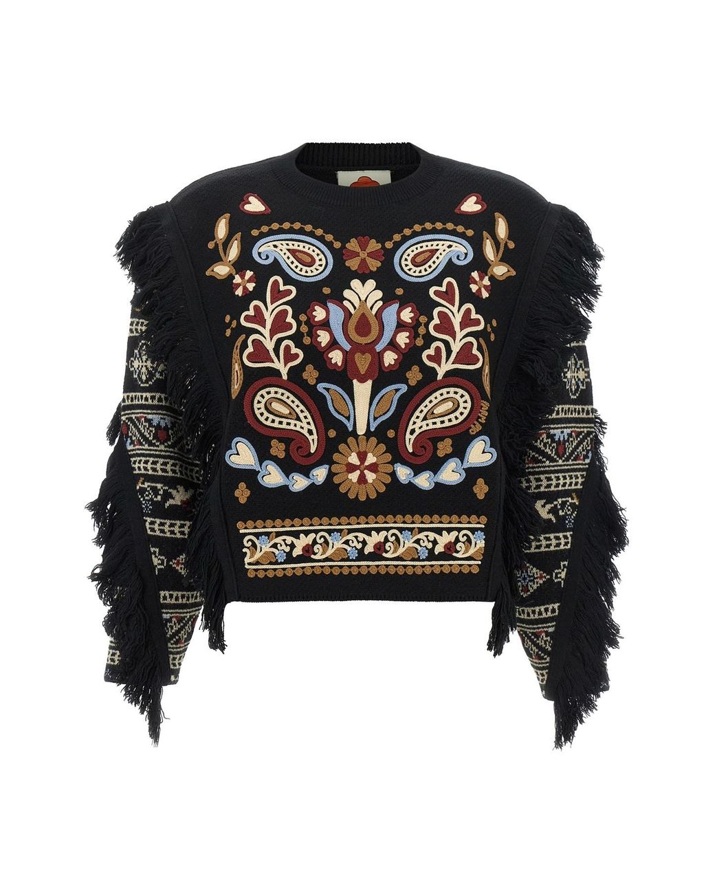 Farm Rio Black 'cornely' Embroidery Sweater