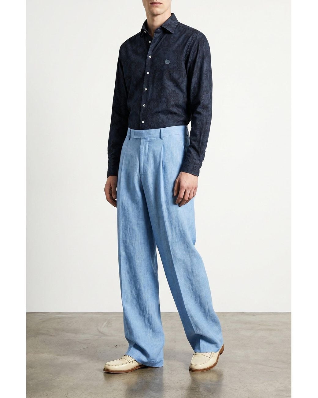 Etro Blue Cotton Shirt With Pegaso Embroidery for men
