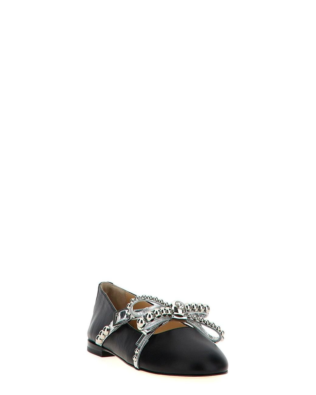 Mach & Mach Black 'Crystal Studs' Ballet Flats