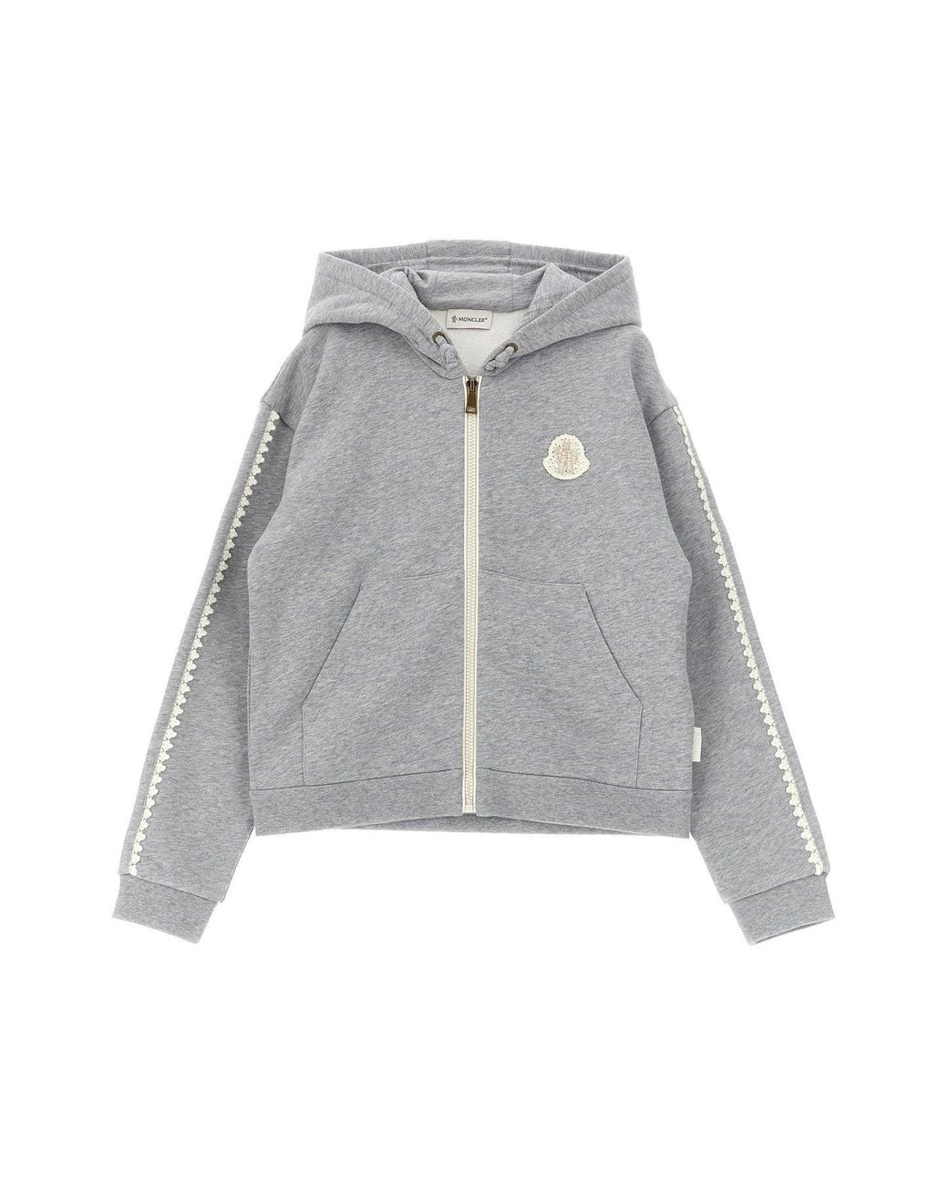 Moncler Gray Zip-Up Hoodie With Crochet Trims