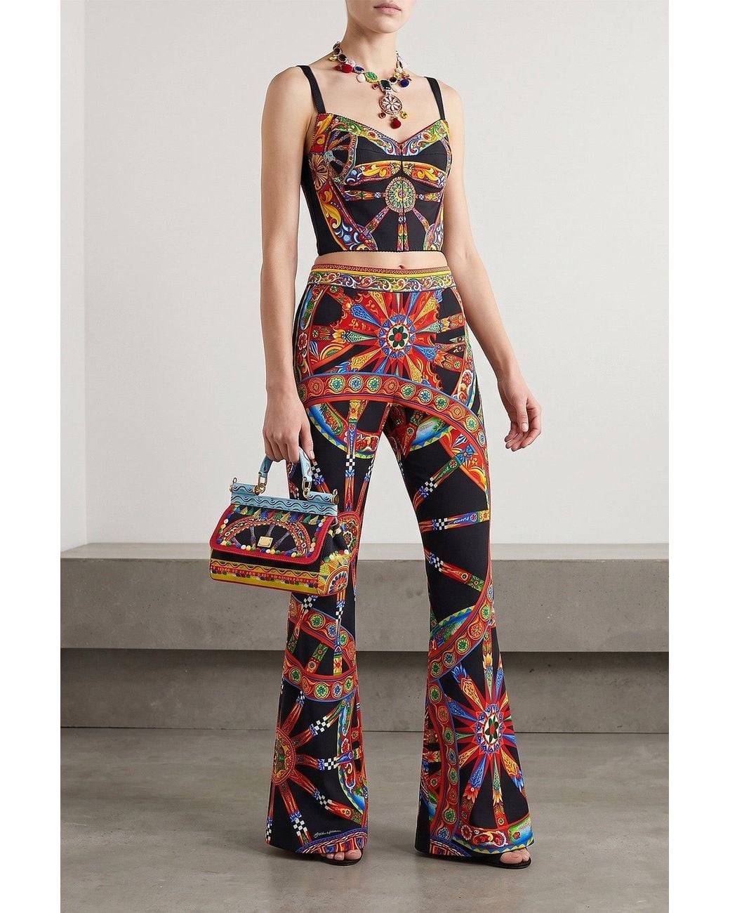 Dolce & Gabbana Gray Carretto Print Bustier Top