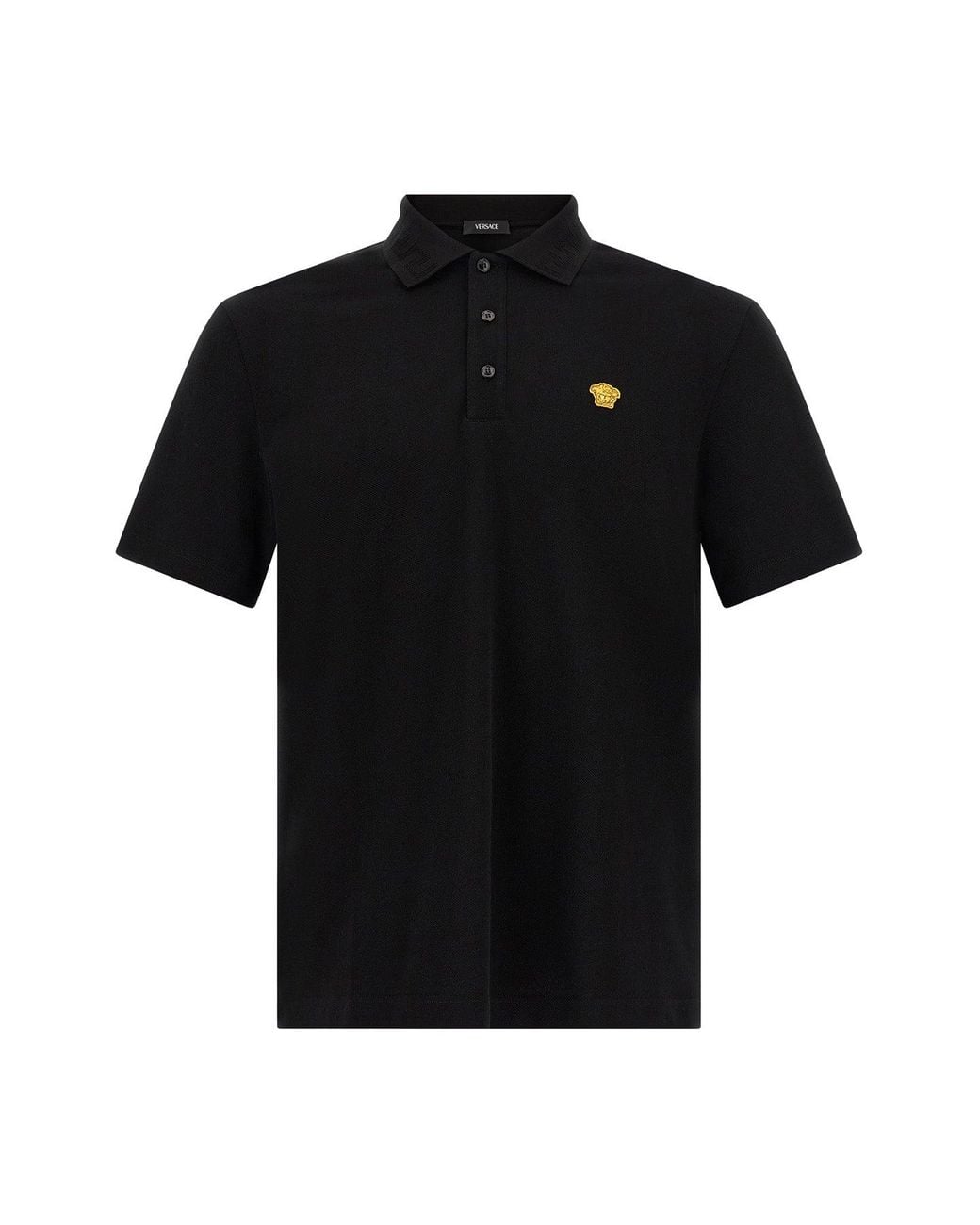 Versace Black Polo Shirt With Medusa Embroidery for men