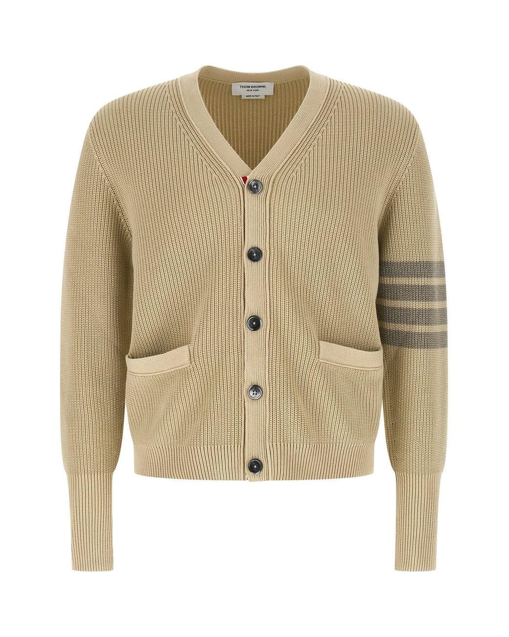 Thom Browne Natural Ribbed Knit Cardigan for men