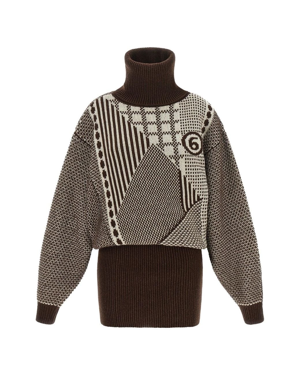 MM6 by Maison Margiela Brown Mini Dress With Geometric Jacquard
