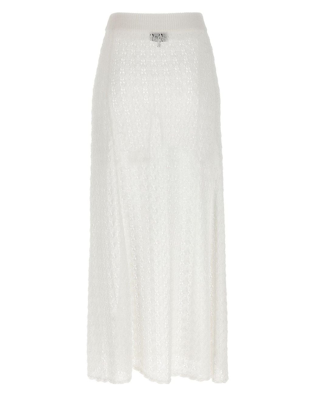 Ganni White Skirt 'Shiny Pointelle Long Skirt'