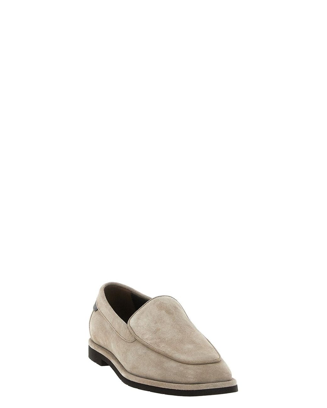 Brunello Cucinelli Natural Suede Loafers With Monile Detail
