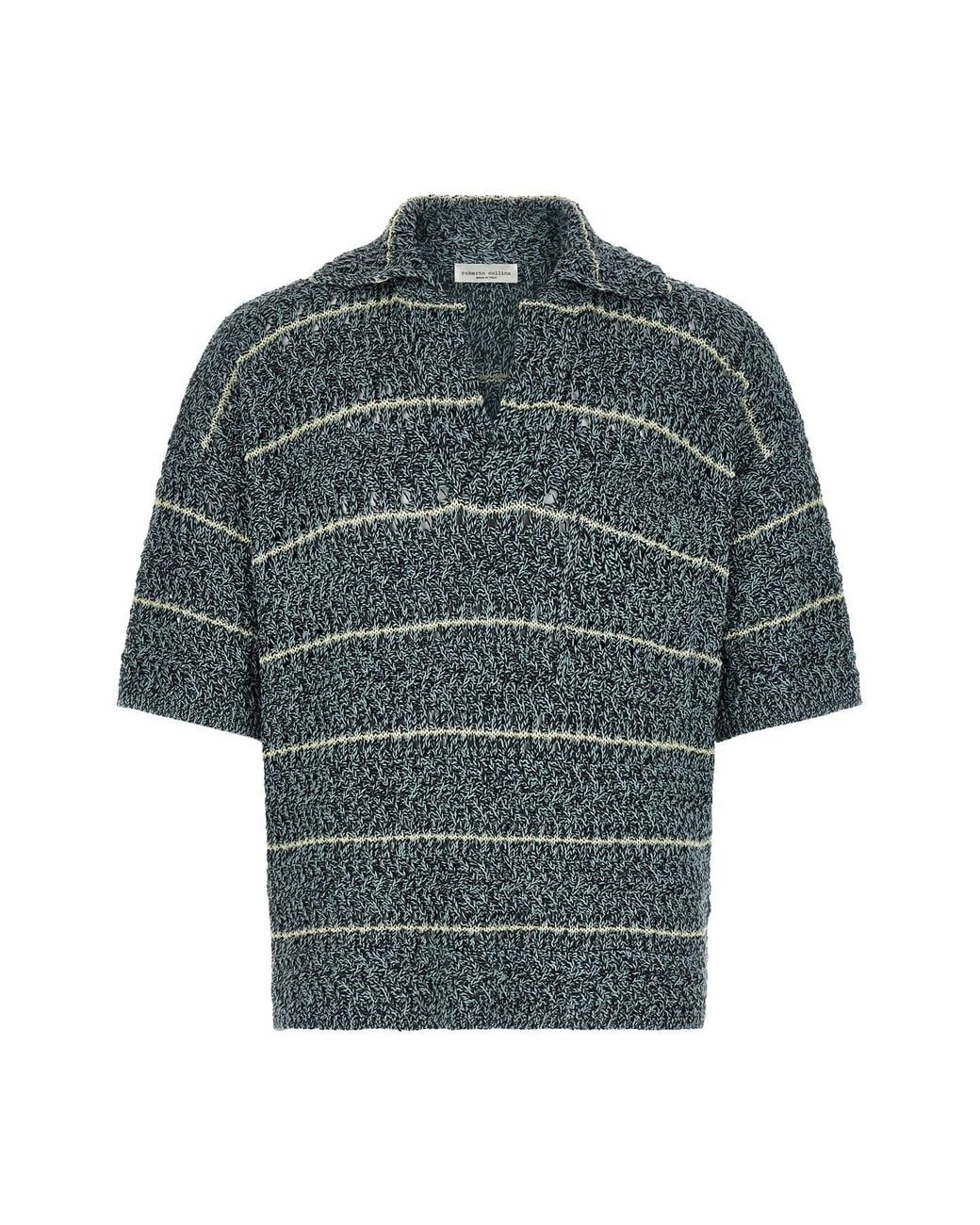 Roberto Collina Gray Mouliné Knit Polo for men