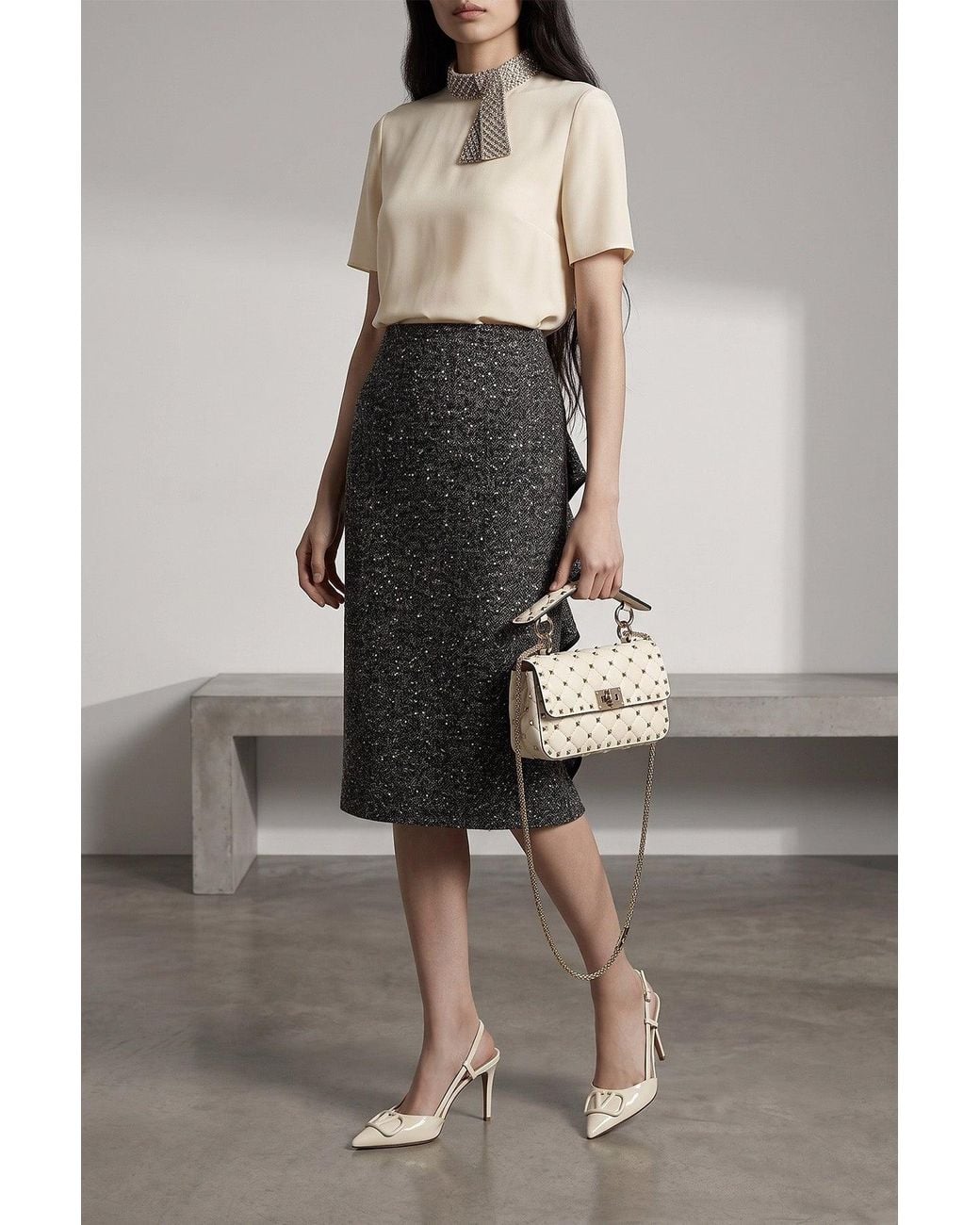 Valentino Garavani Natural Silk Top With Embellished Collar