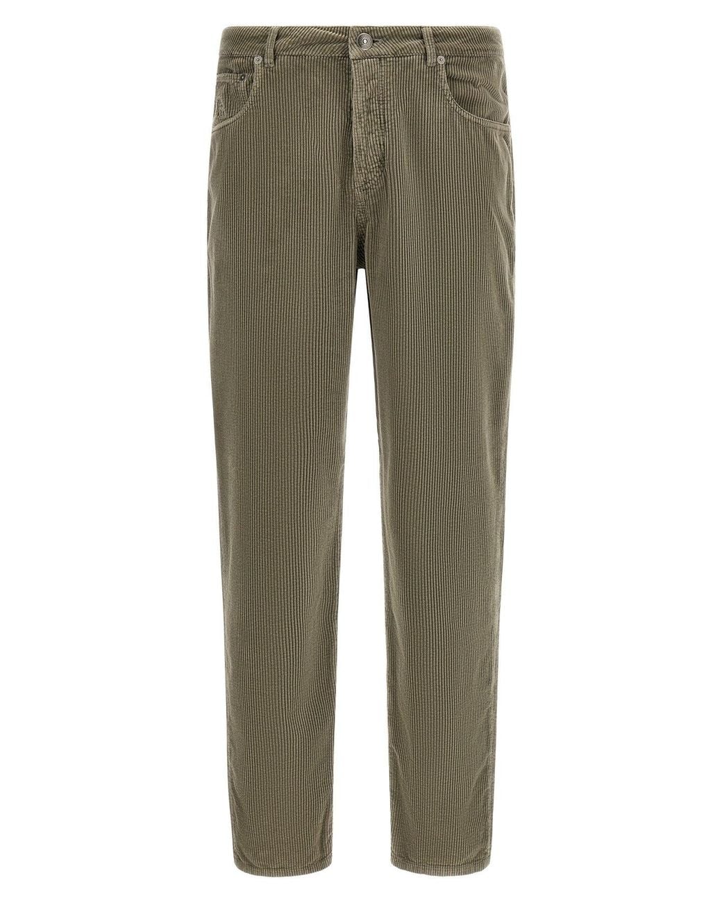 Brunello Cucinelli Green Corduroy Pants for men
