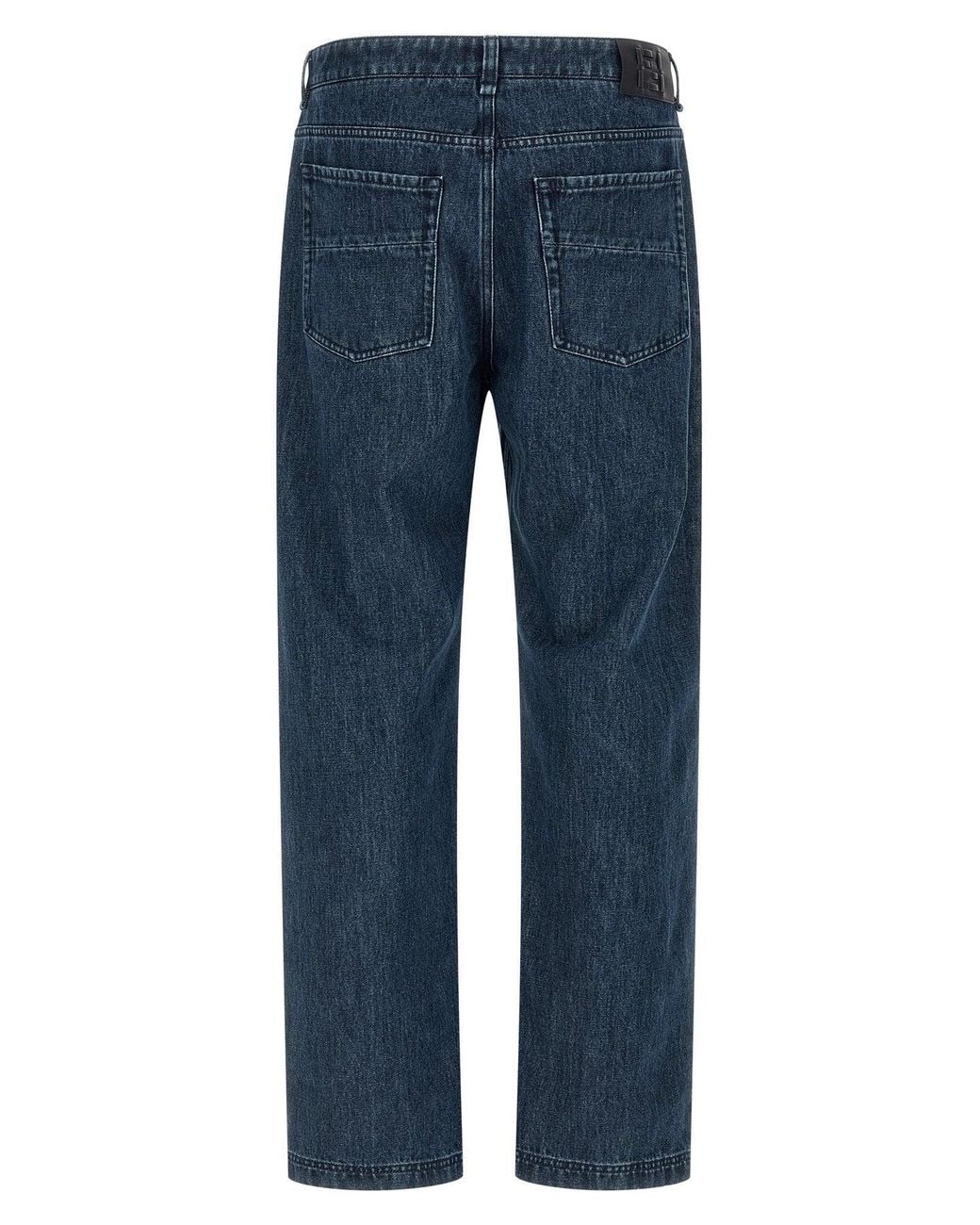Fendi Blue Straight-Leg Jeans With Embossed Logo Patch for men