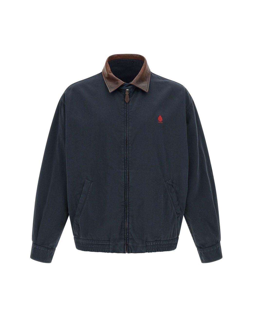 Prada Blue Leather Collar Jacket for men