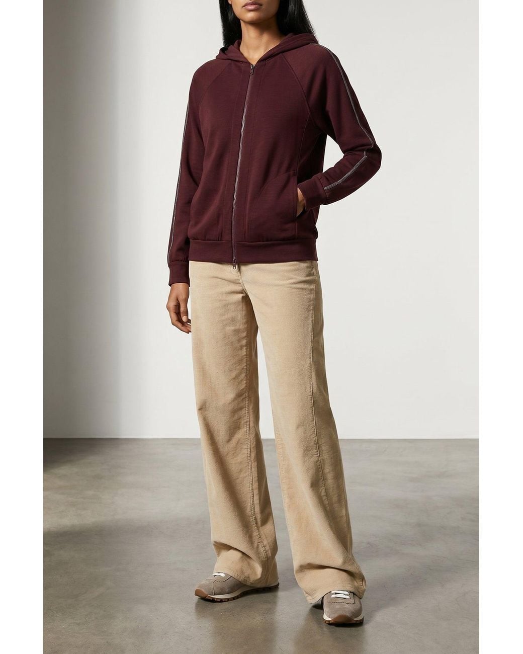 Brunello Cucinelli Purple Zip Hoodie With Monili Detail