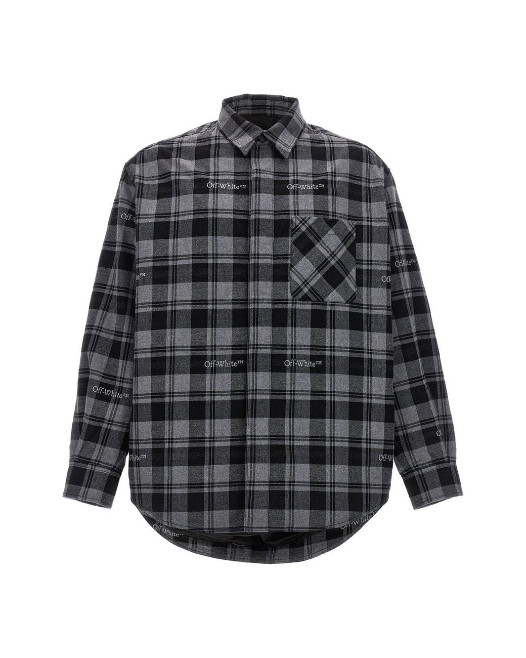 Off-White c/o Virgil Abloh Gray Casual Jacket 'Overshirt Check Flann Padded' for men
