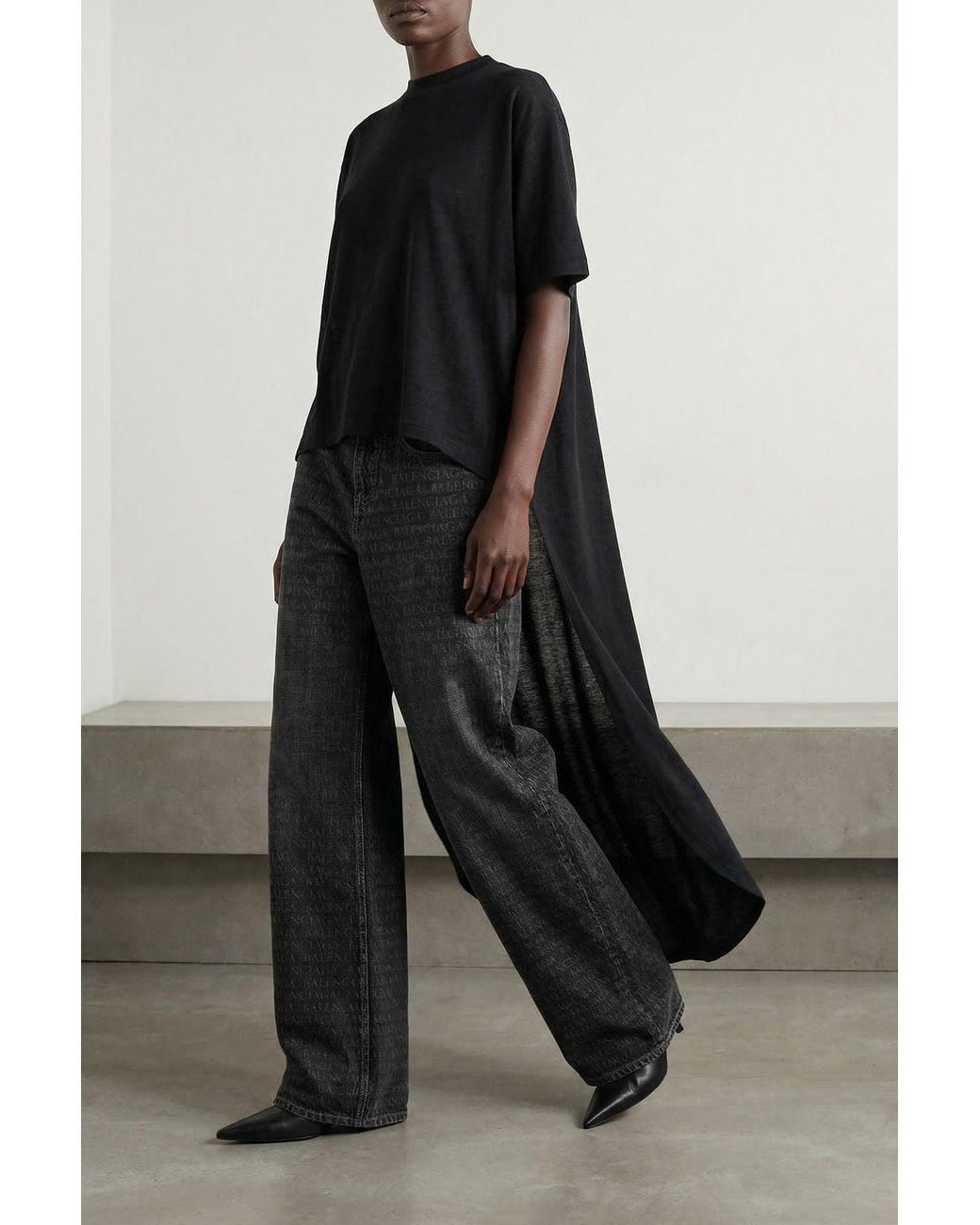 Balenciaga Black Wide-Leg Jeans With All-Over Logo Pattern