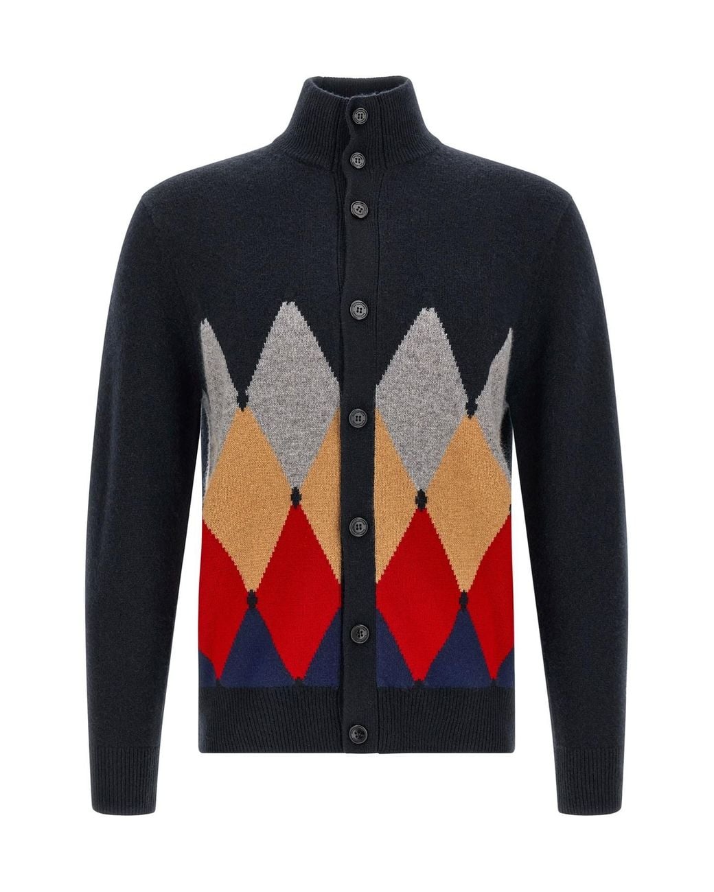 Ballantyne Black 'classic Diamond' Diamond Intarsia Cardigan for men